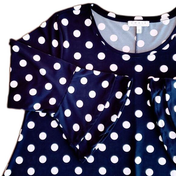 Chaus Women Oversized Blouse 3/4 Bell Sleeves Blue White Dots XXL - Picture 4 of 8
